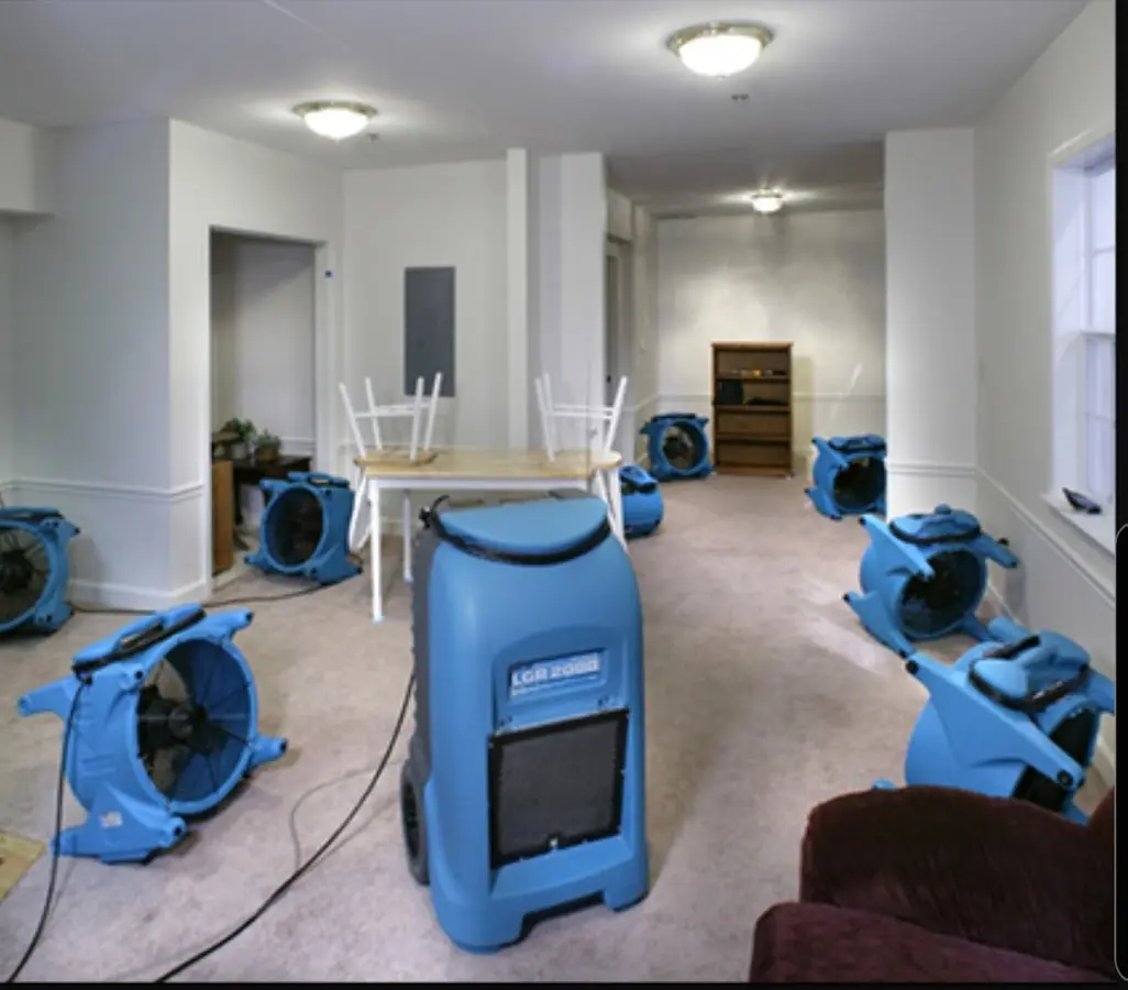 Air movers and dehumidifier setup for Water Damage Restoration in Libertyville