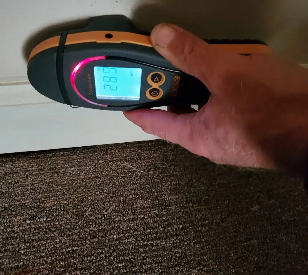 Moisture detection at baseboard during Storm Damage Restoration in Libertyville